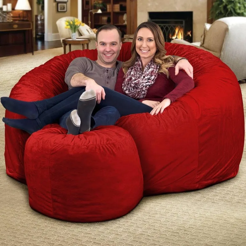 6ft Bean Bag Chair & Footstool, Oversize Bean Bag Chair for Adults, Comfy Chair Bean Bag Couch Lounge Sofa Loveseat Furniture