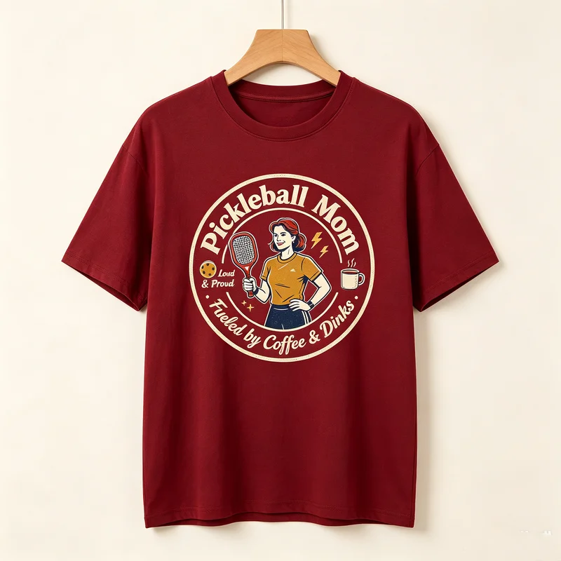 Pickleball Mom Loud & Proud Fueled by Coffee & Dinks Vintage Circular Graphic T Shirt Women Casual Cotton Short Sleeve Tops