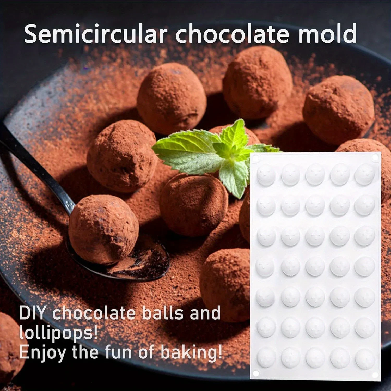 Molde de silicona 3D para bombas de chocolate – Bandeja antiadherente para dulces y trufas en forma de esfera, blanca, perfecta para chocolates caseros