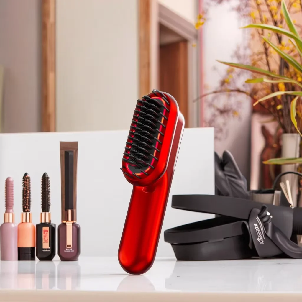 

Wireless Dual-Purpose Electric Hair Straightening Comb Negative Ions Red Light Vibration Direct Rolling Ceramic Plate Battery
