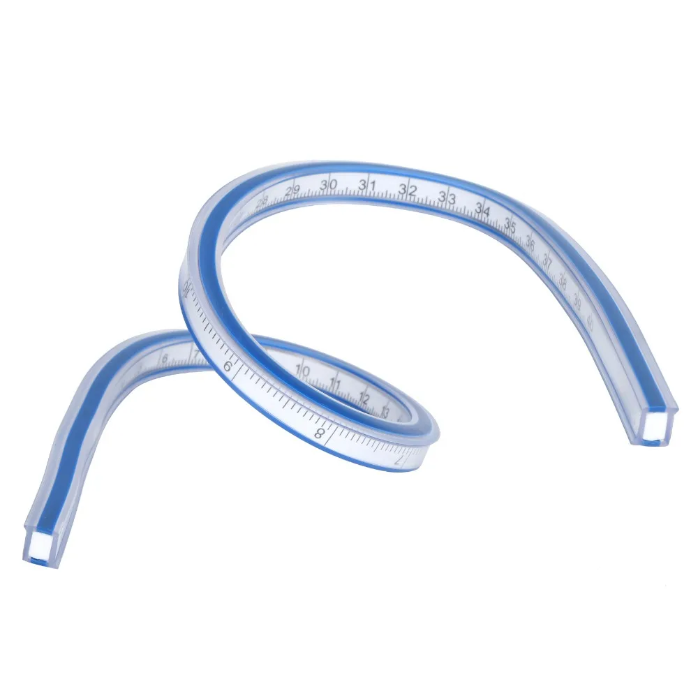 Durable Bendable Flexible Curve Ruler Graduated Blue White Plastic Metric Ruler Double Side Soft Measuring Tool Sewing