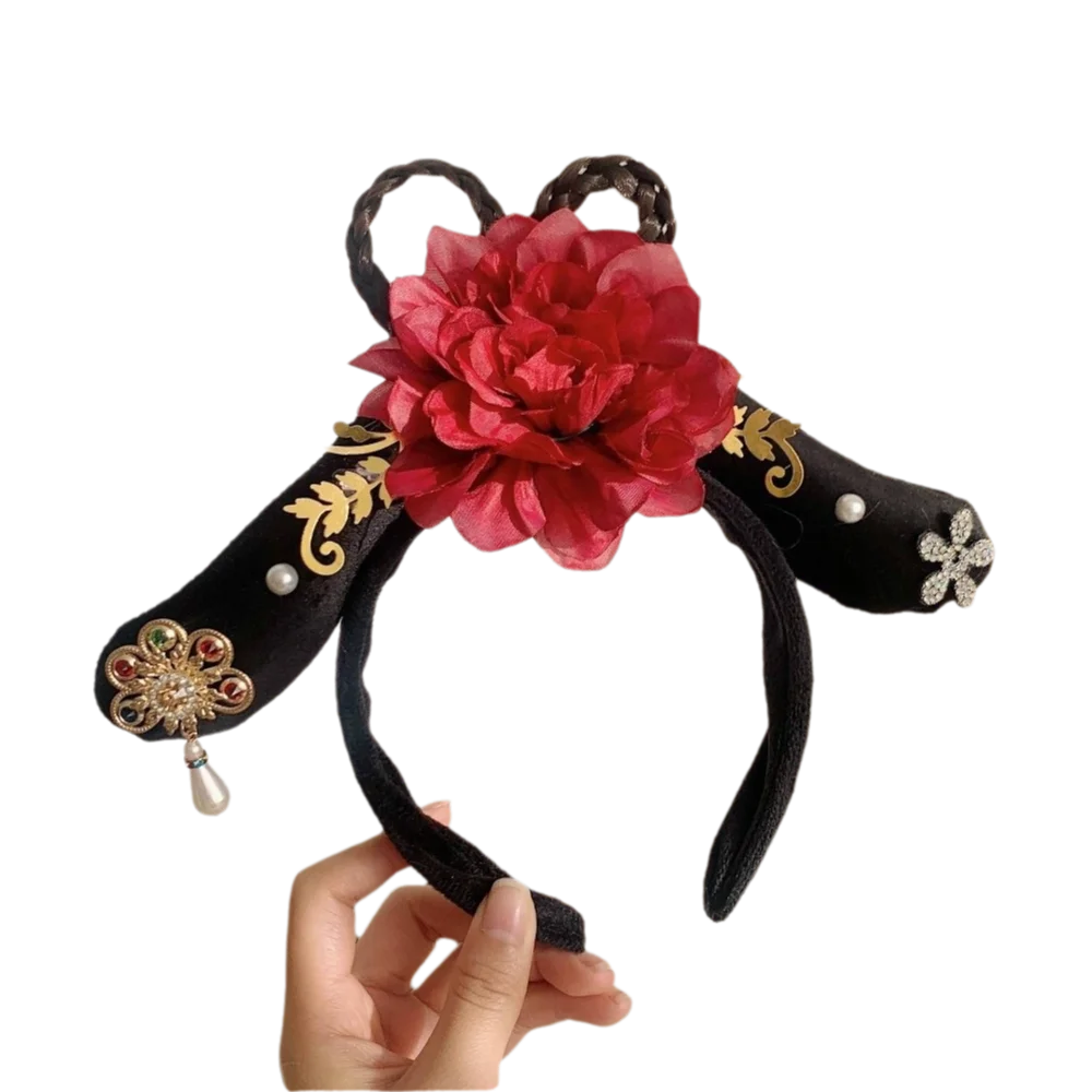 

Традиционный головной убор со стразами в древнем стиле, жемчужная ткань, обруч для волос ханьфу, античный цветок, повязка на голову в китайском стиле, Cheongsam