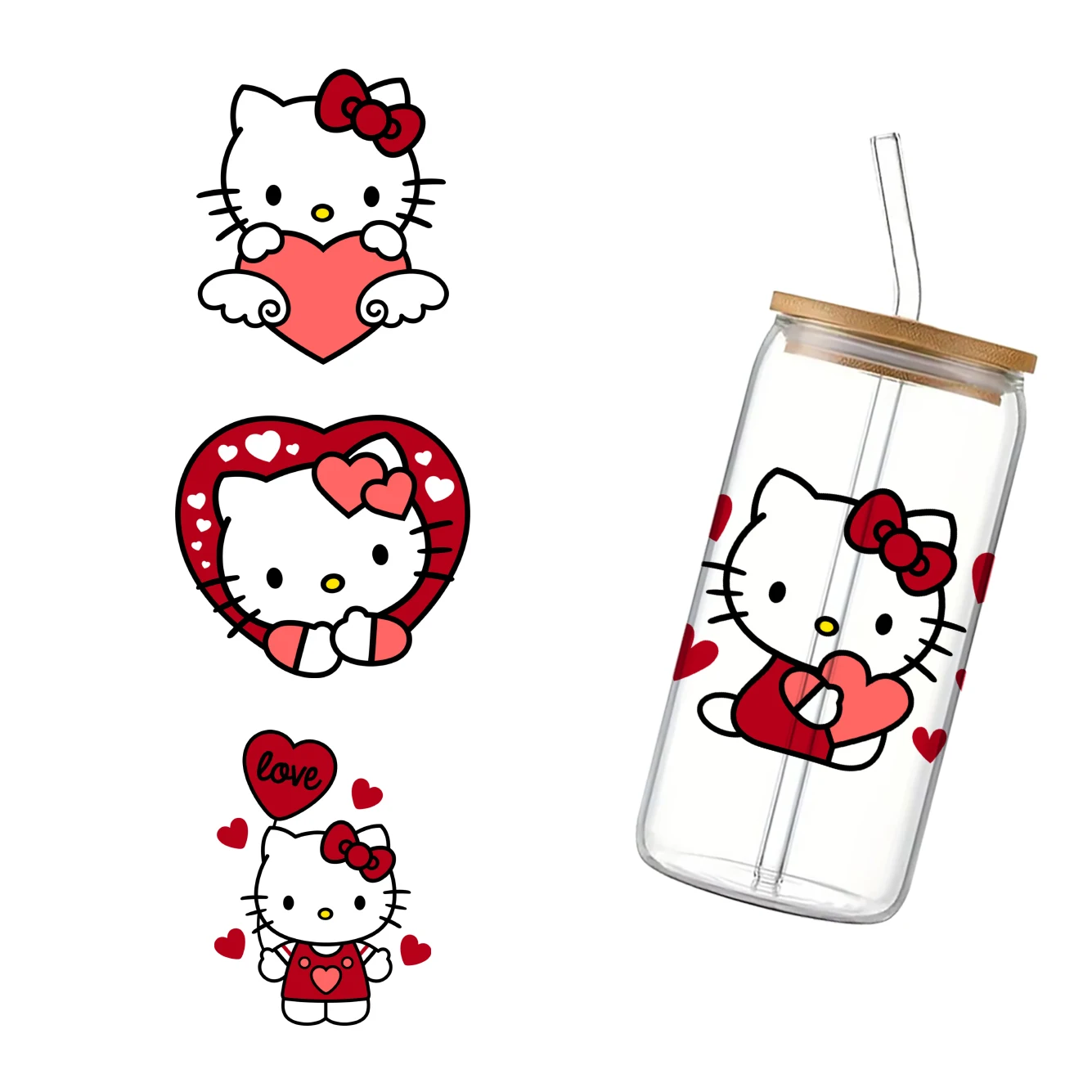 Sanrio Hello Kitty Valentine's Day 11x11cm Cartoon Cup Wrap Sticker 16oz UV DTF Waterproof Sticker for Party Gift