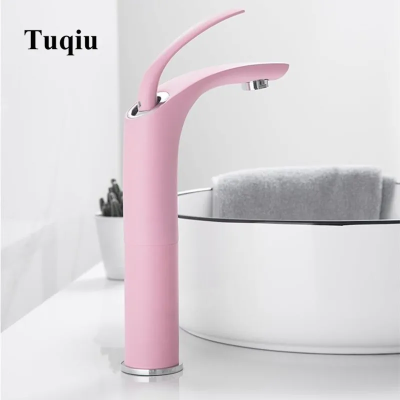 

Basin Faucets Pink Love Color Waterfall Faucet Bathroom Faucet Hot and Cold Basin Mixer Tap Faucet Brass Sink Wash Crane