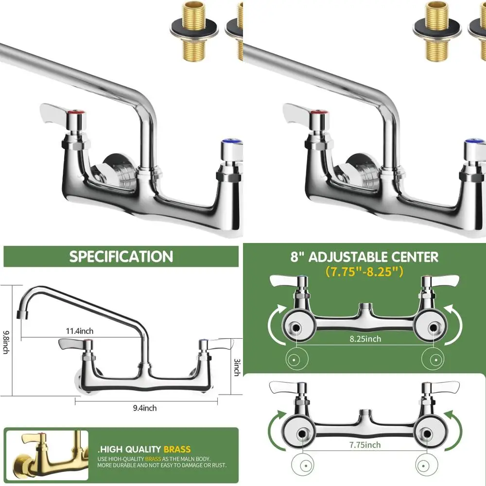 

12 Swivel Spout Dual Handle Wall Mount Faucet, Chrome Finish, for Commercial and Laundry Sinks