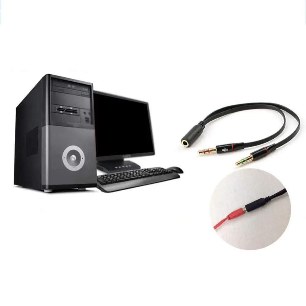 3.5mm Stereo Female to 2 Male Headset Mic Y Splitter Adapter Audio Cable for PC