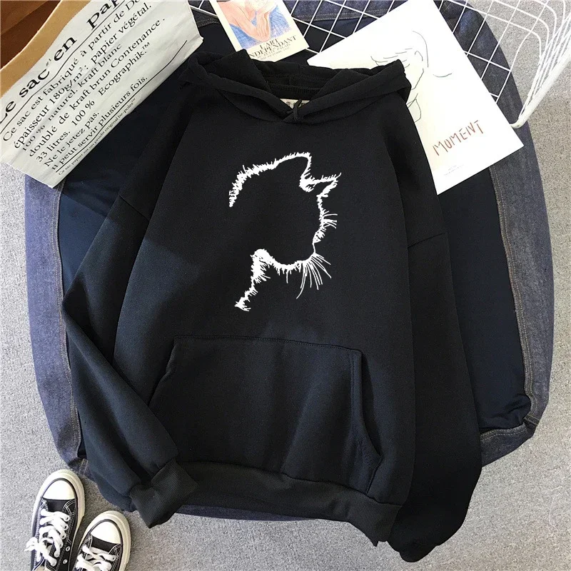Frau Hoodies Nette Katze Drucken Mit Kapuze Langarm Pullover Damen Hause Outdoor Komfort Warme Lose Sweatshirts Täglichen Casual Mäntel