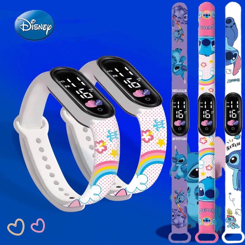 Disney-Stitch Luminous Bracelet for Children, Cartoon Anime Character, LED Touch Watch, Relógio Impermeável, Presentes Esportivos, Brinquedos de Natal