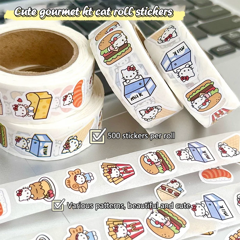 1 Roll Sanrio Hello Kitty Sticker Square For Laptop Phone Water Cup Mobile Scrapbooking Diy Decoration Craft