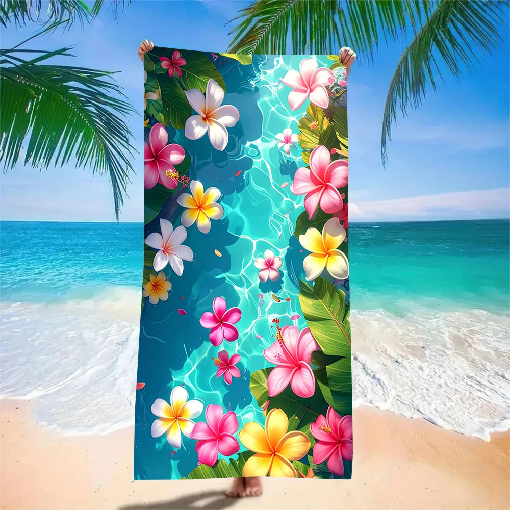 Plumeria Clear Ocean Water Print Beach Towel Multiple Sizes For Hawaii Tropical Floral Summer Swim Towel