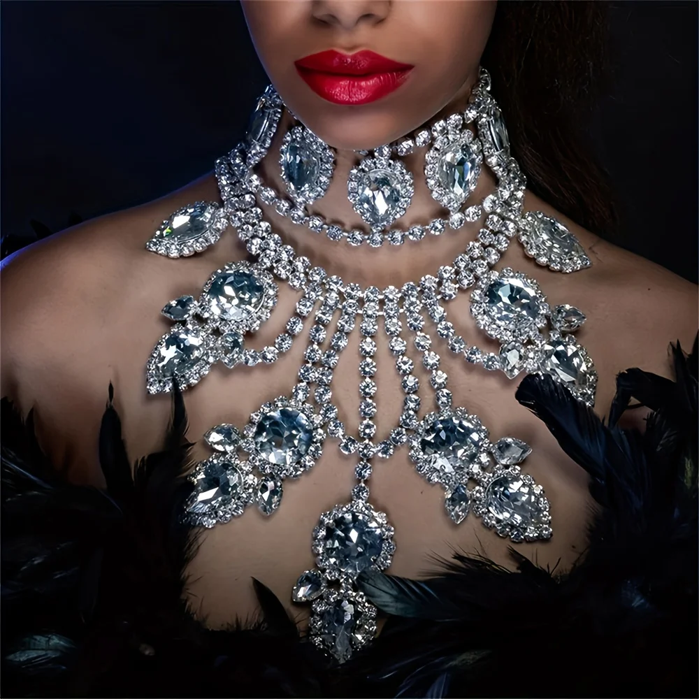 Exaggerated Super Sparkling Large Rhinestone Necklace Jewelry Exquisite Luxury Wedding Party Necklace Crystal Jewelry Body