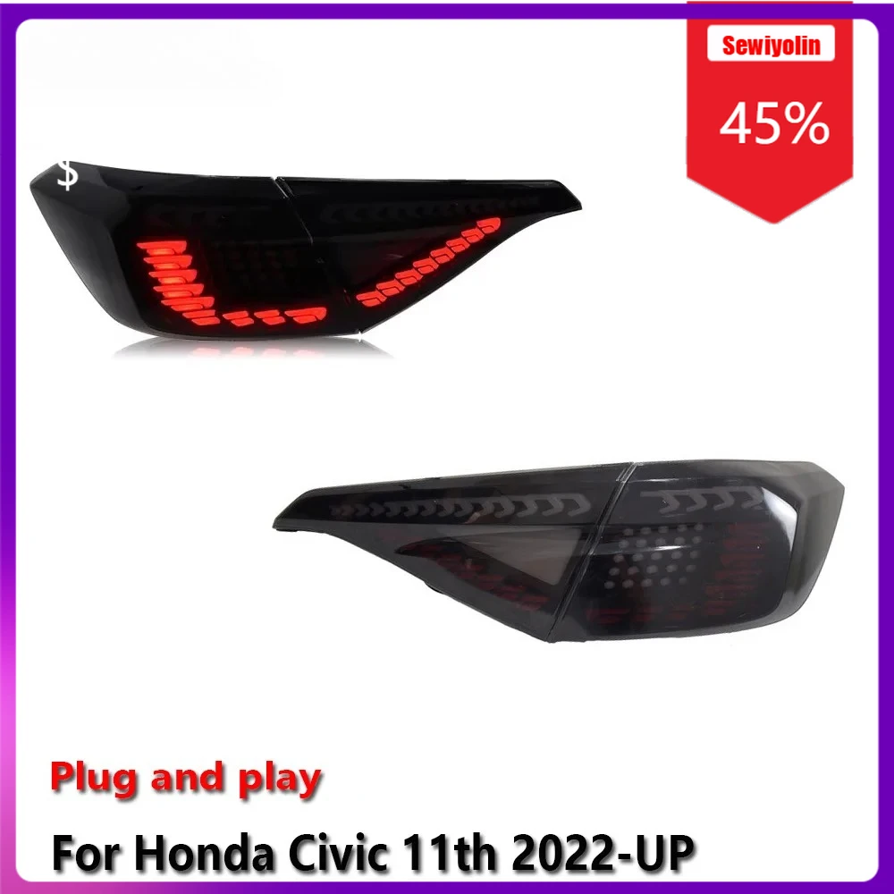 

Sewiyolin автомобильные светодиодные фонари задний фонарь в сборе для HONDA Civic 11th 2022-UP авто противотуманные DRL тормозные указатели поворота