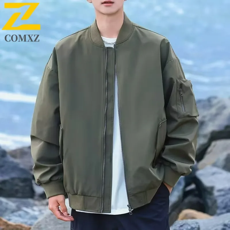 

COMXZ повседневная мужская куртка с воротником-стойкой, ветровка на молнии для приключений, 2021, однотонная легкая осенняя верхняя одежда для путешествий