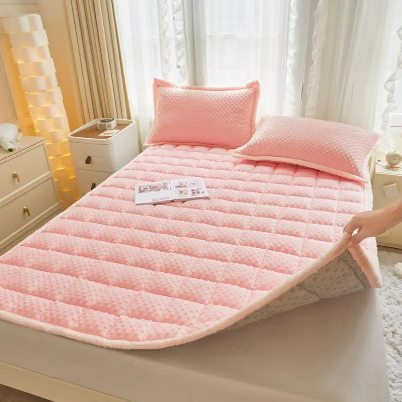 1pc Winter Soft Comfortable Foldable Thin Mattress Toppers Velvet Single Double Queen Home Quilted Bed Sheet Tatami Floor Mat