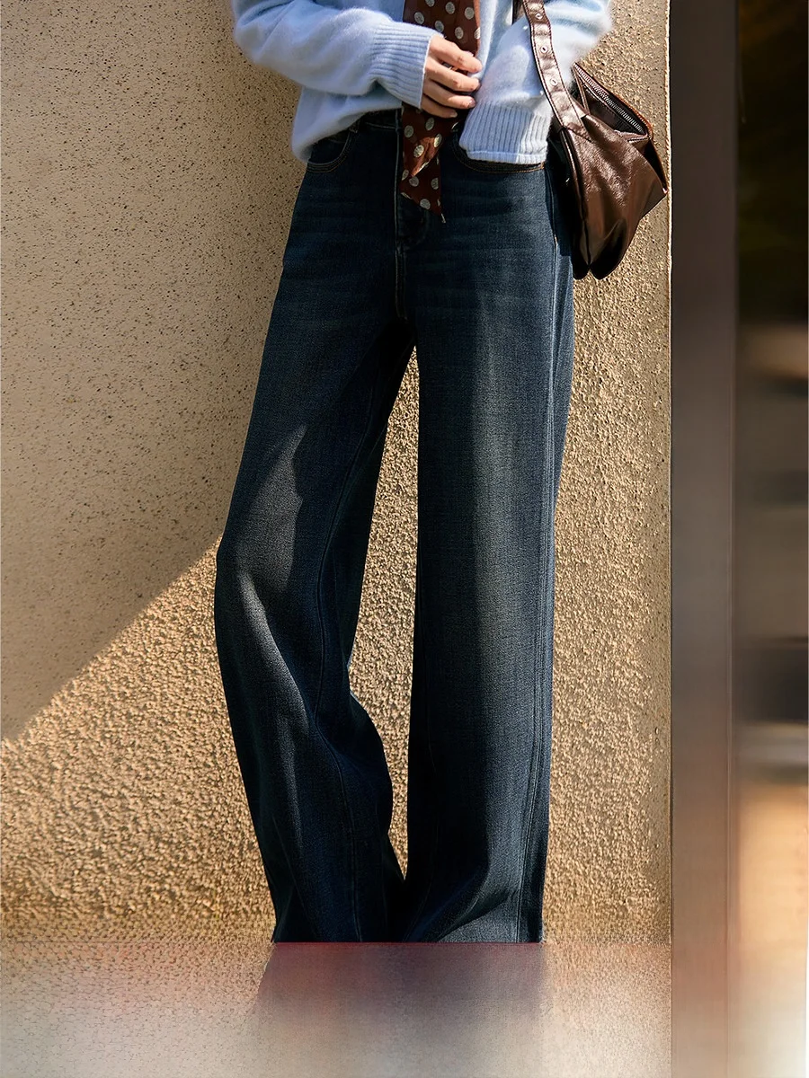 Jean droit doublé polaire pour femme, extensible dans les quatre sens, nouvelle collection automne-hiver, confortable, mélange de coton, chaud, pour le quotidien