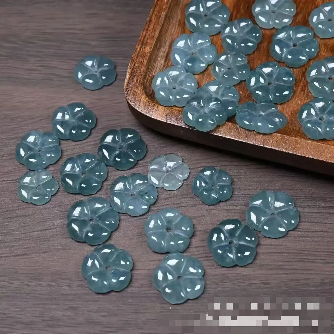 16mm Natural Myanmar Jadeite Grade A Burma Blue Water Jade Flower Bead For Jewelry Making Diy Bracelet Charm Necklace Accessorie 3
