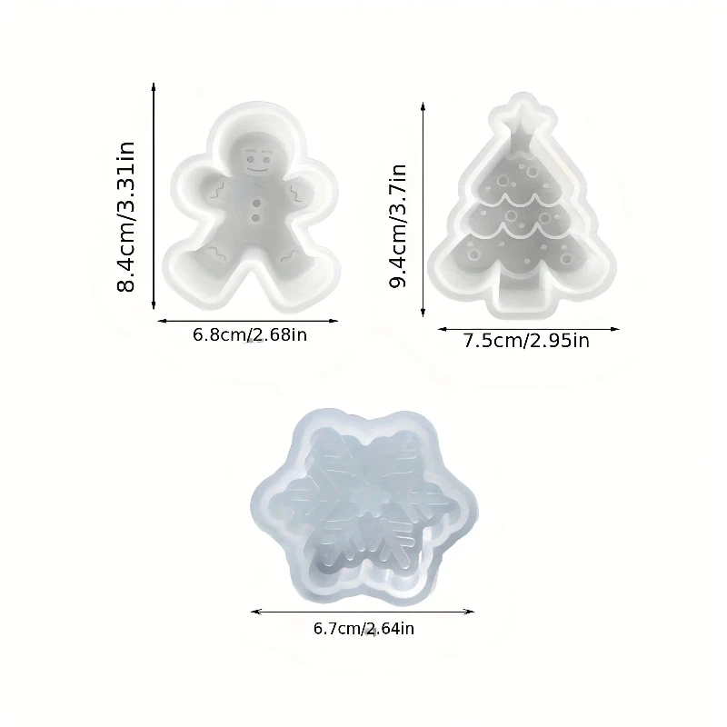 3pcs Silicone Candle Mold Set Christmas Tree Gingerbread Man Snowman DIY Drawing Animation Yeso Clay Resin Decoration Mold