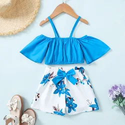 Summer halter shorts printed bow Korean version of cool street fashion in children's two-piece set