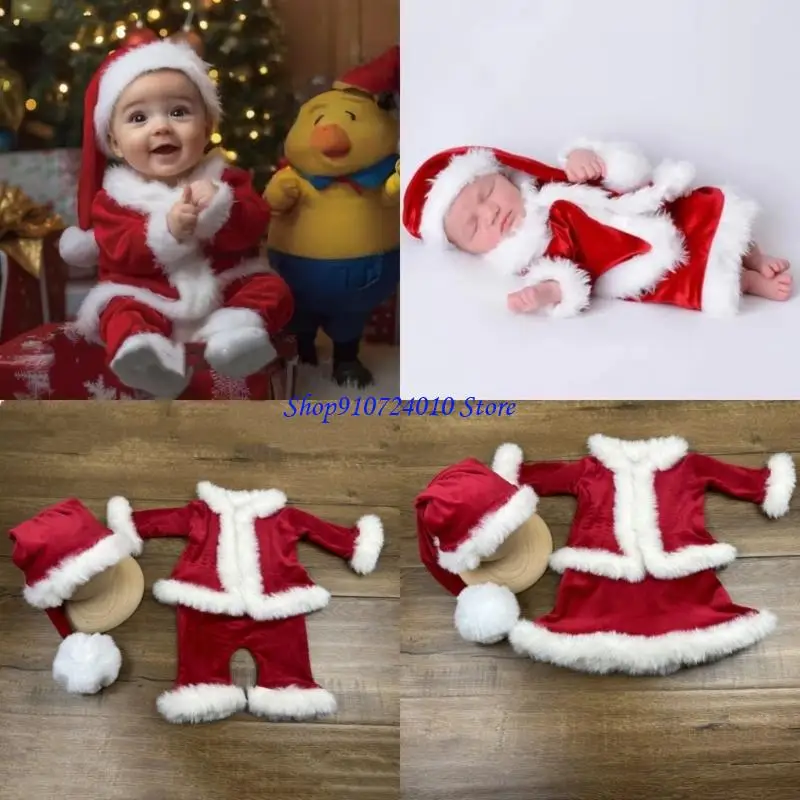 77HD Newborns Holiday Photo Costume Easy to Change Christmas Themed Baby Photography Outfit & Hat for Festive Memories