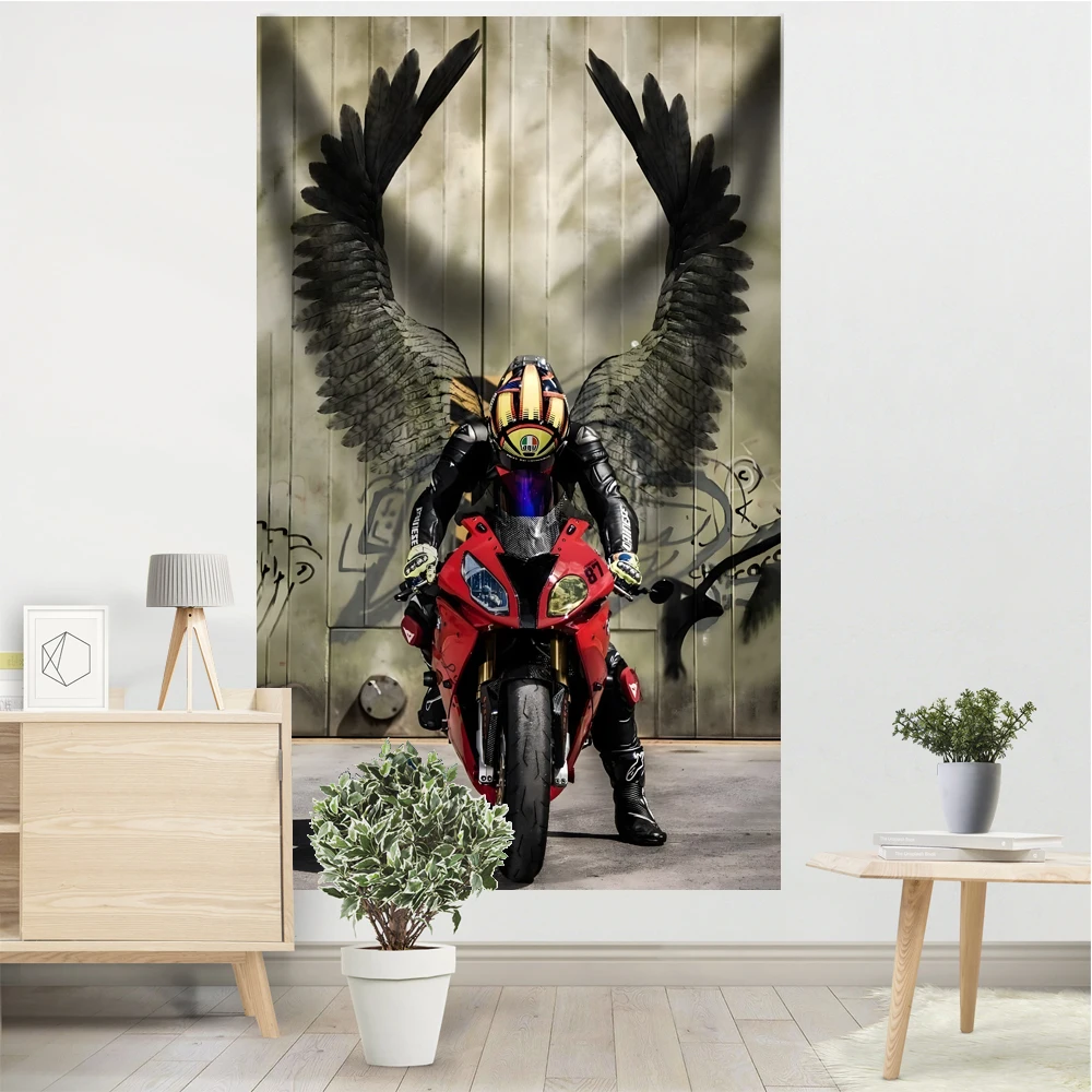 Handsome Motorcycle Tapestry Banner Flag Wing Club Student Dormitory Room Bedside Wall Decoration