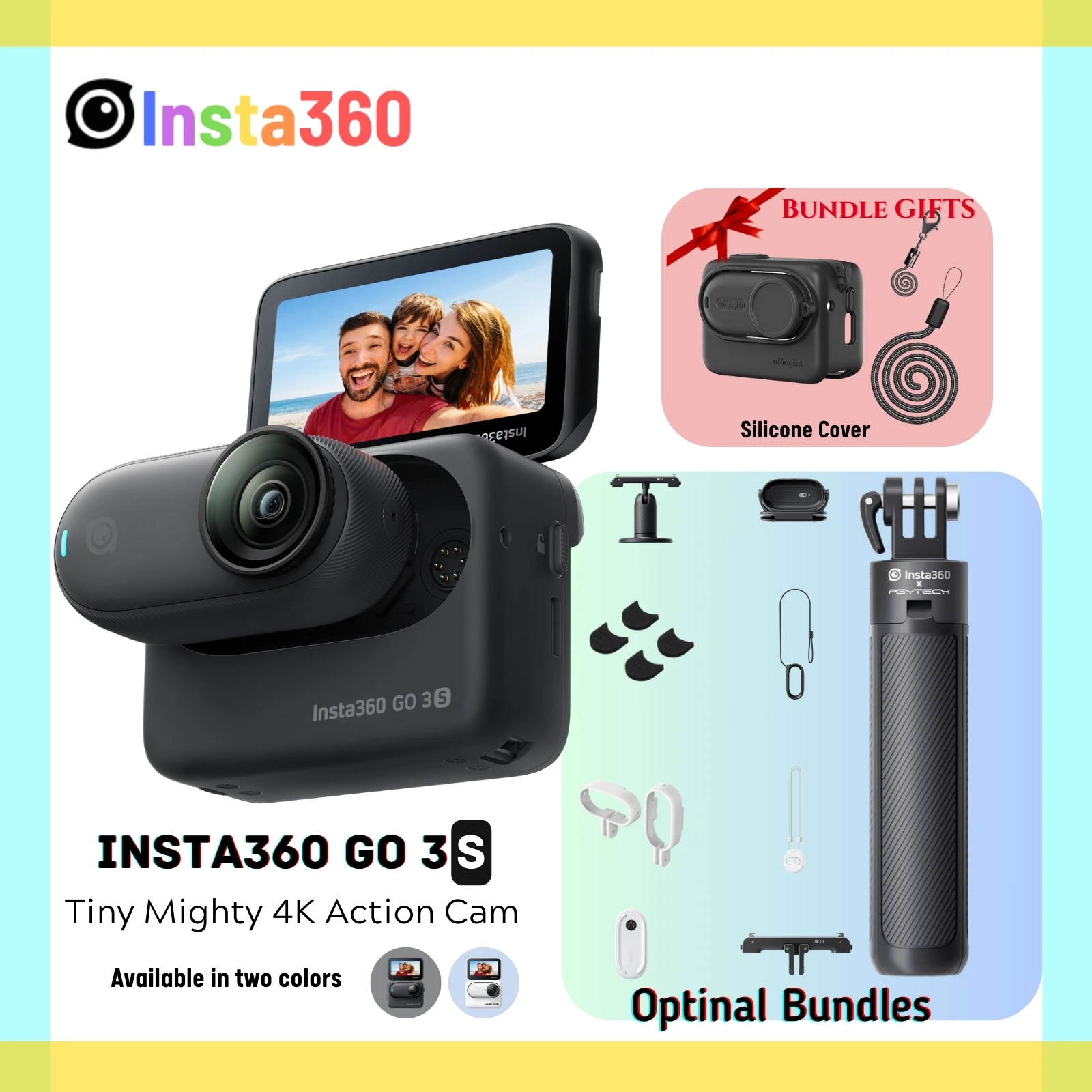 Insta360 GO 3S Tiny 4K Action Camera Black White 39g 64G 128G Action Pod AI Editing Waterproof FlowState Insta 360 GO3S Original