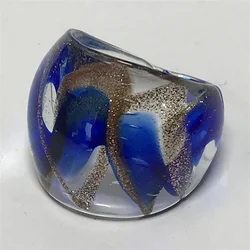 Handmade For Neutral Women Men Retro Style Murano Glass Transparent Liuli Rings Fashion Jewelry Blue