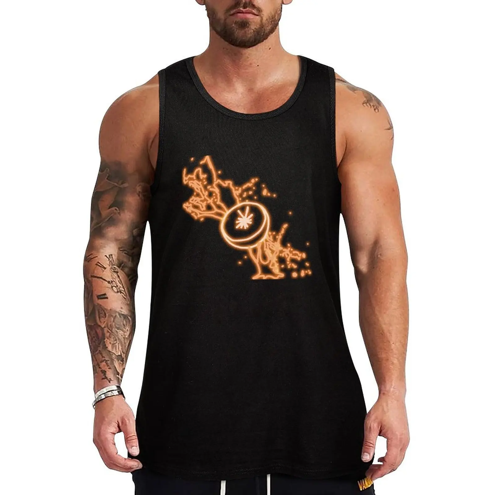Fandom Neon Orange Tank Top Abstract Graphic Tank Top Art Print Sleeveless