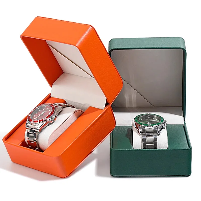 Caixa de armazenamento de relógio pu, caixa de exibição de relógio único, suporte de relógio de pulso, organizador de relógio de joias de viagem para presente masculino