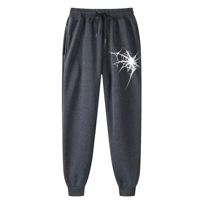 Sports Pants Men’s Drawstring Design Trousers Spider Web Print for All Seasons Training Comfortable Outdoor Sweatpants Unisex