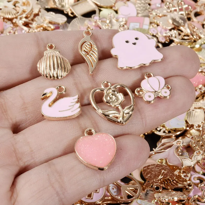 Randomly Mixed Pink Enamel Pendant 10/30/50/80/100pcs/Lot Cute Drip Oil Alloy Pendant Diy Jewelry Making Materials Accessories