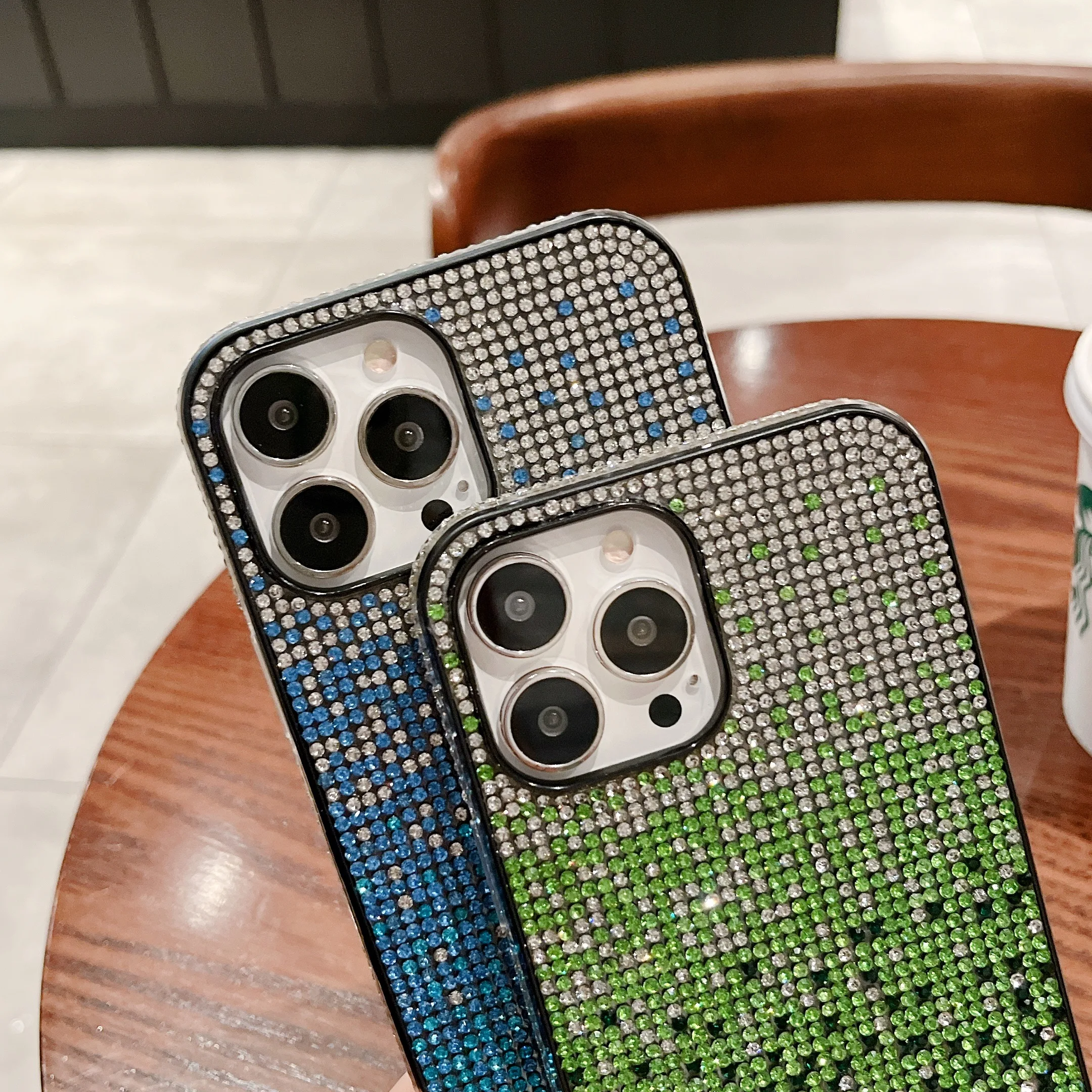 Chic Style Luxury Bilng Bling Colorful Gradation Rhinestone Shockproof Protective Cover Case For iPhone 16 15 14 13 12 Pro Max image 5
