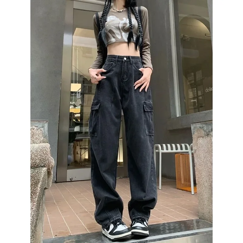 

Женские джинсы-карго, женские черные винтажные уличные брюки Y2k, мешковатые брюки с высокой талией BF, модные женские джинсовые брюки, мода в стиле ретро 2025