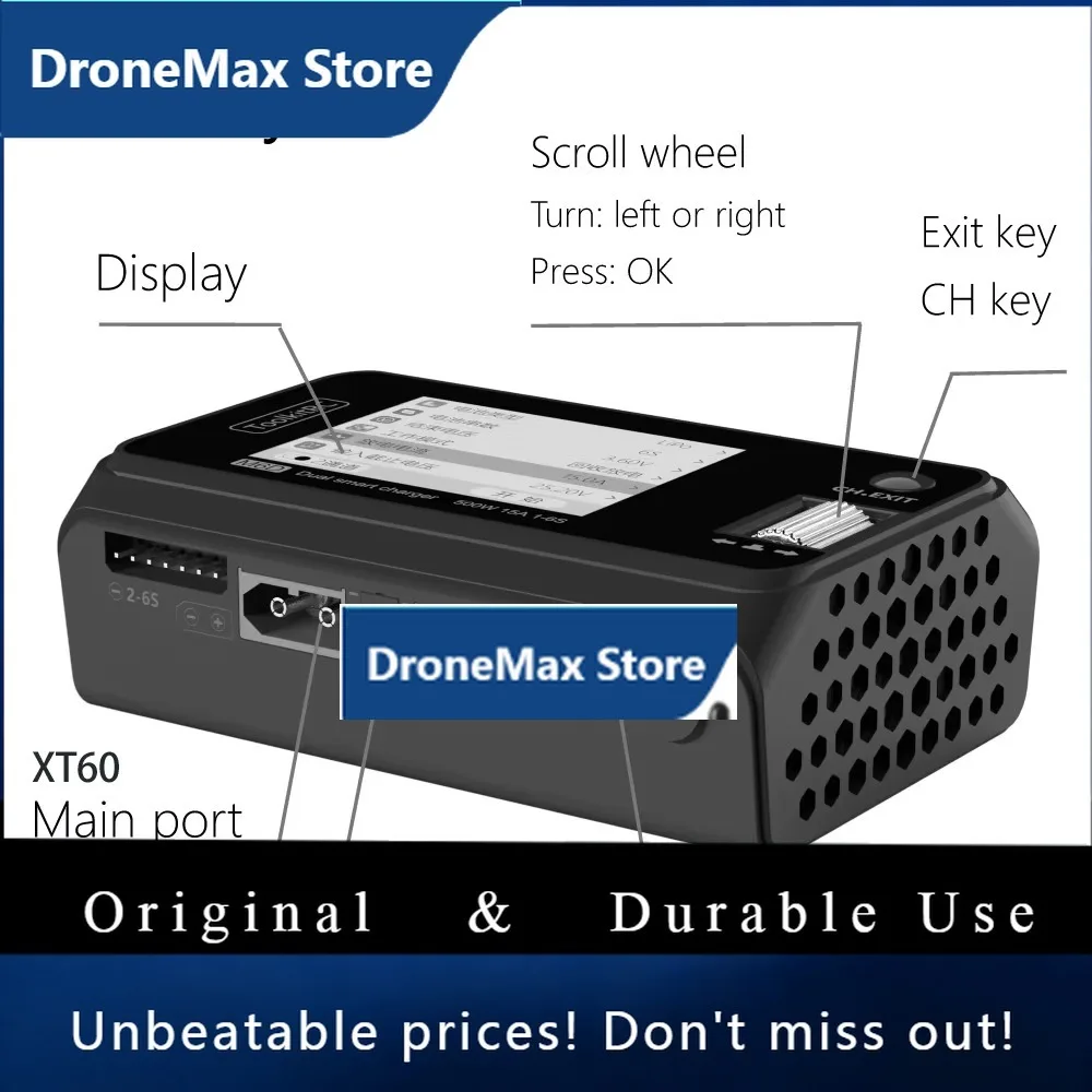 DroMaToolkitRC M6D V3 Charger, 2-Channel, Balanced Voltage, Remote-Controlled Toy Model Lithium Battery, DC500W, 15A, 1-6S ISP S