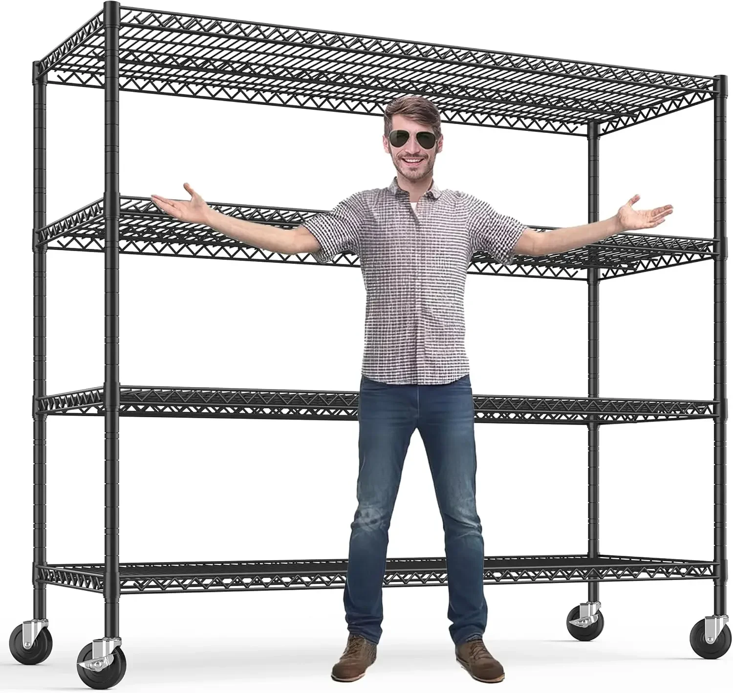 Storage Shelves 75.6" H Wire Shelving Unit with Wheels 2500LBS Heavy Duty Metal Shelves for Storage Adjustable Garage Storage