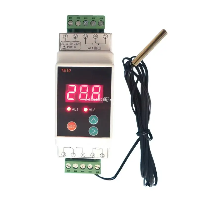 -40~110℃ Din Thermostat with sensor Practical High/Low Temperature 2 Alarm Relay NO NC COMMON Output 7A/250VAC AC90~260V