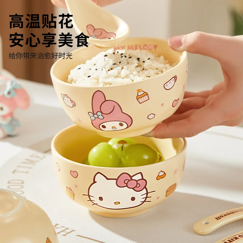 anime Hello Kitty My Melody ciotola per zuppa in ceramica Cinnamoroll decalcomania ad alta temperatura stile crema ciotola di riso per la casa altamente attraente