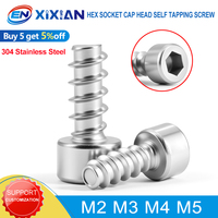304 Stainless Steel HB Hex Socket Cap Head Self Tapping Screw M2 M3 M3.5 M4 M5 Low Short Allen Head Cutting Tail for Plastic
