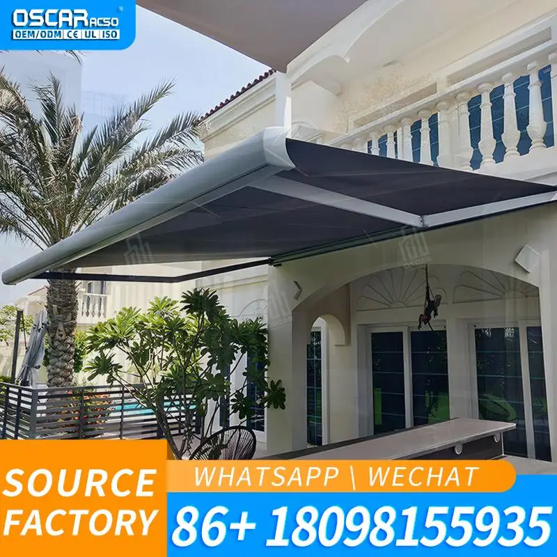 Waterproof Retractable Sunshade Canopy with LED Light for Restaurant Balcony Customizable PVC Pergola in US Europe Retractable A