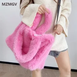 Tote in pelliccia sintetica di grande capacità di colore solido per le donne 2023 moda soffice capelli di volpe artificiale peluche borsa a tracolla femminile Shopper