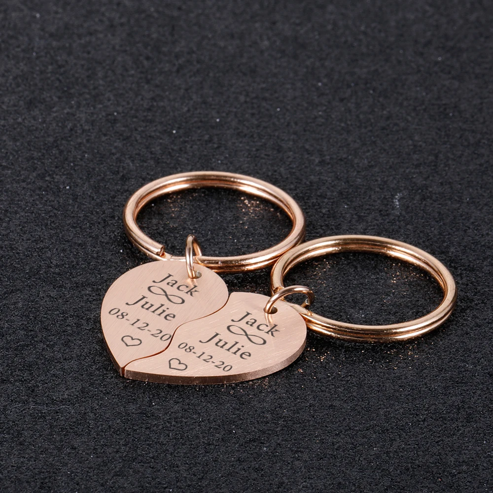 Paired Heart Couple Keychain Personalized Lover Name Special Date Keyring Gift Girlfriend Boyfriend Anniversary Present Souvenir