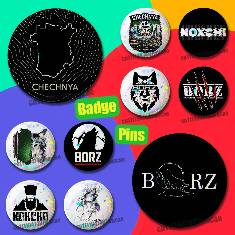 For Chechnya Chechen Wolf Noxchi BORZ Badge Cover Custom Pin Insignia Emblem Round 25mm 58mm 44mm Laser Film