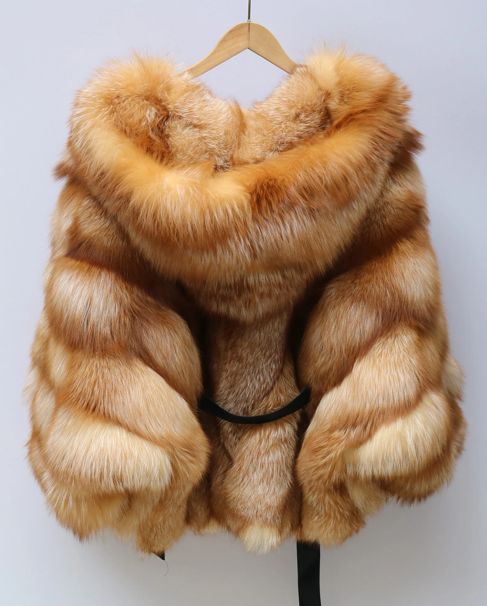 GoldRed Fox Fur Coat Batwing Sleeve with Double-sided Full Fox Fur hooded Ladies Real Fur Jacket Natural Fox Fur Outerwear Luxur