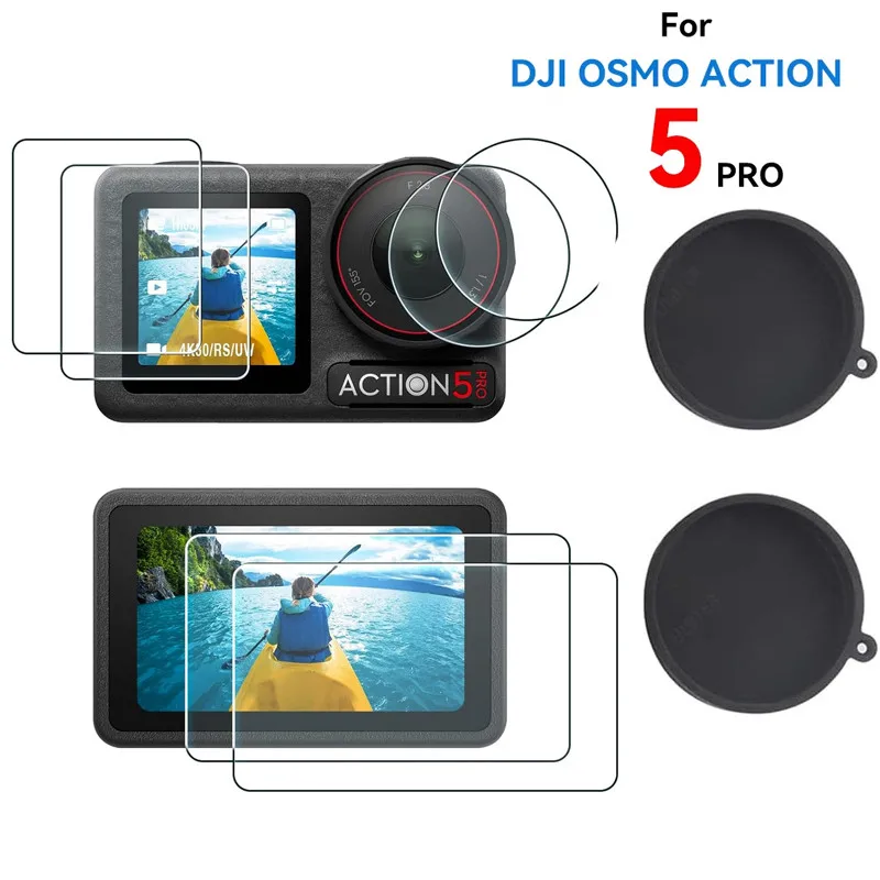 9H HD Tempered Glass Screen Protector  Lens Cap for DJI Osmo Action 5 Pro Anti-Scratch  Full Camera Protective Kit Accessories
