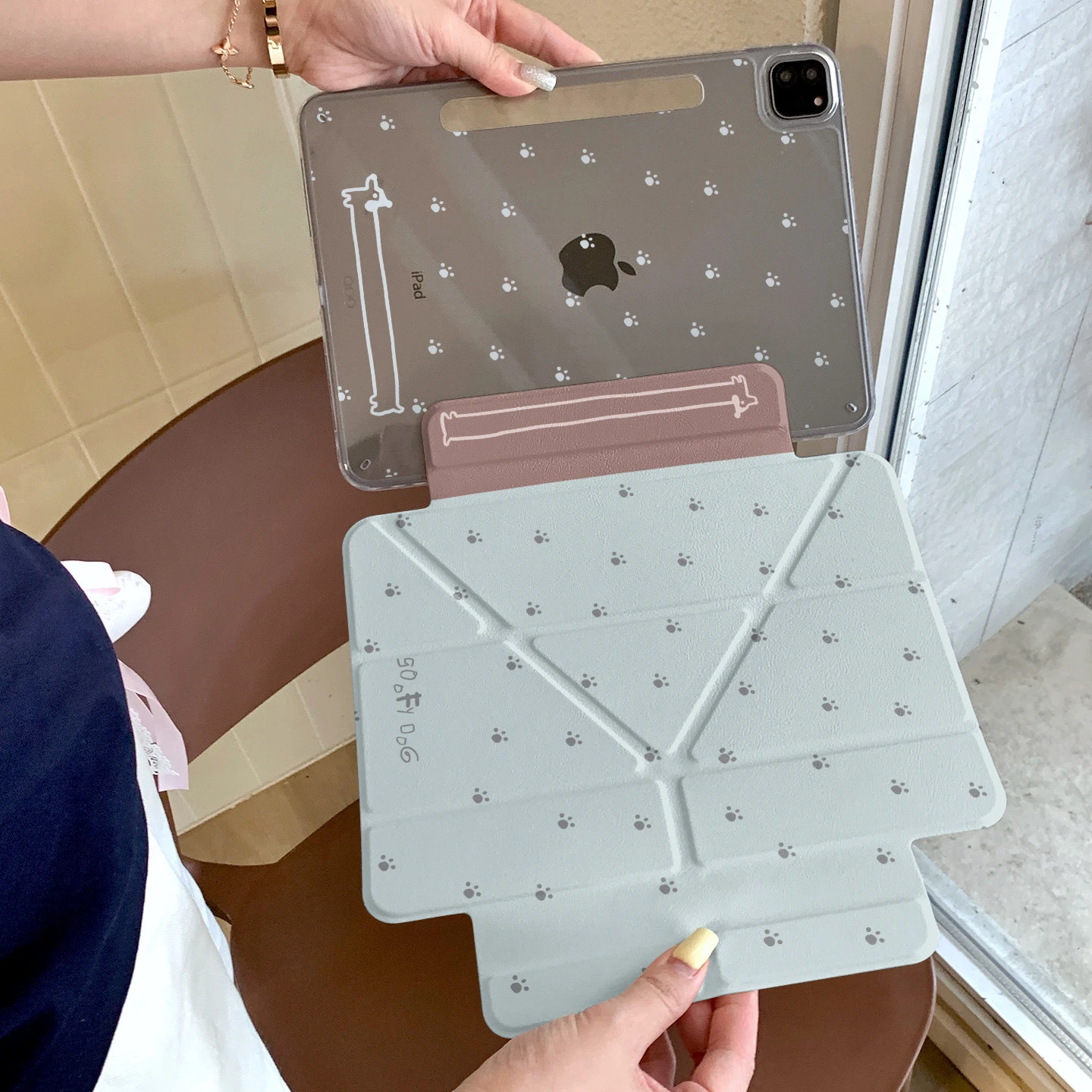 Cute Line Dog Claw bTablet Case For iPad Pro 11 12.9 13 A16 M2 M4 M3 M5 Shell 8.3 9.7 5/6/7/8/9/10/11th Mini Air 3 4 5 Cover