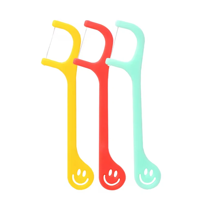 Hilo Dental para niños, mezcla de colores, cuidado bucal, cuidado de las encías, fácil uso, cepillos interdentales, alta calidad con cara feliz