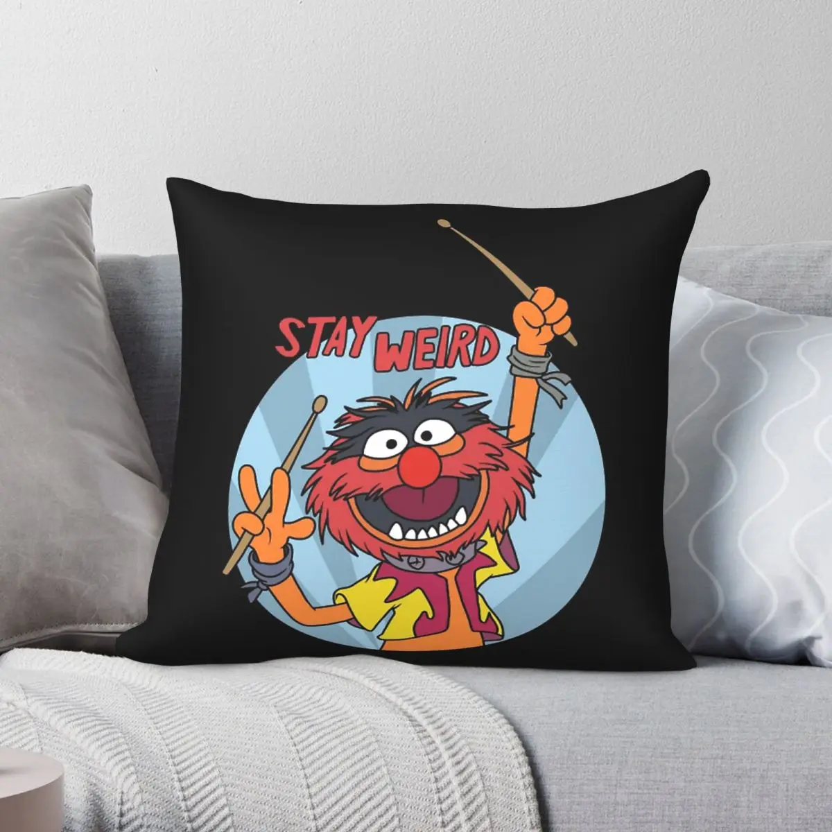 Animal Drummer Stay Weird Pillowcase Polyester Linen Velvet Creative Zip Decor Throw Pillow Case Home Cushion Cover 18