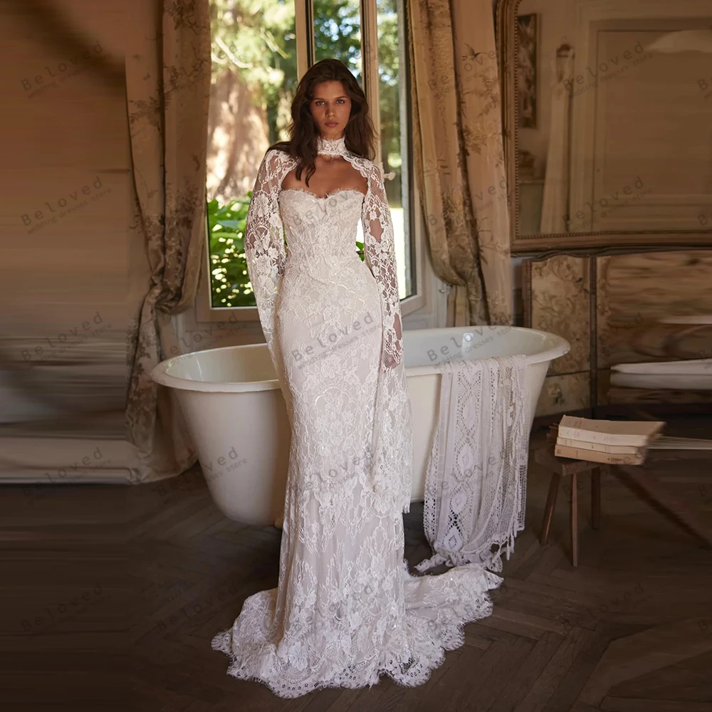 فساتين زفاف عتيقة فساتين زفاف رائعة دانتيل متدرج رداء مثير بدون حمالات بدون ظهر براقة فيستدوس دي نوفيا مخصصة #4