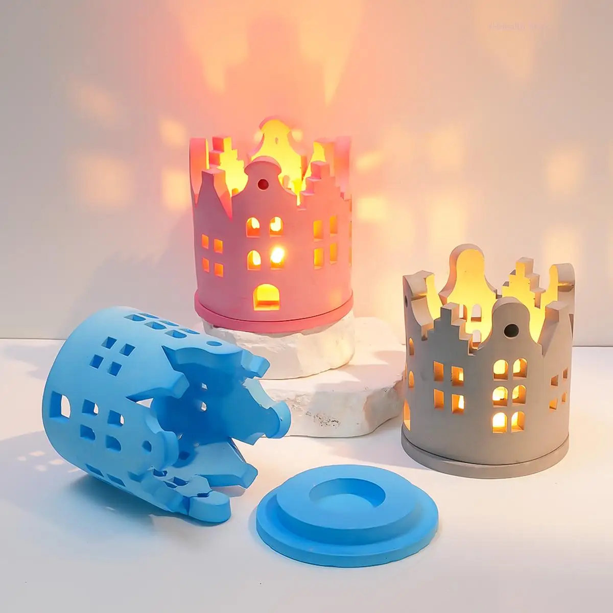 Castle House Candlestick Silicone Mold DIY Ring Room Shape Tea Wax Lamp Casting Mould Gypsum Jewelry Storage Jar Handmade Craft