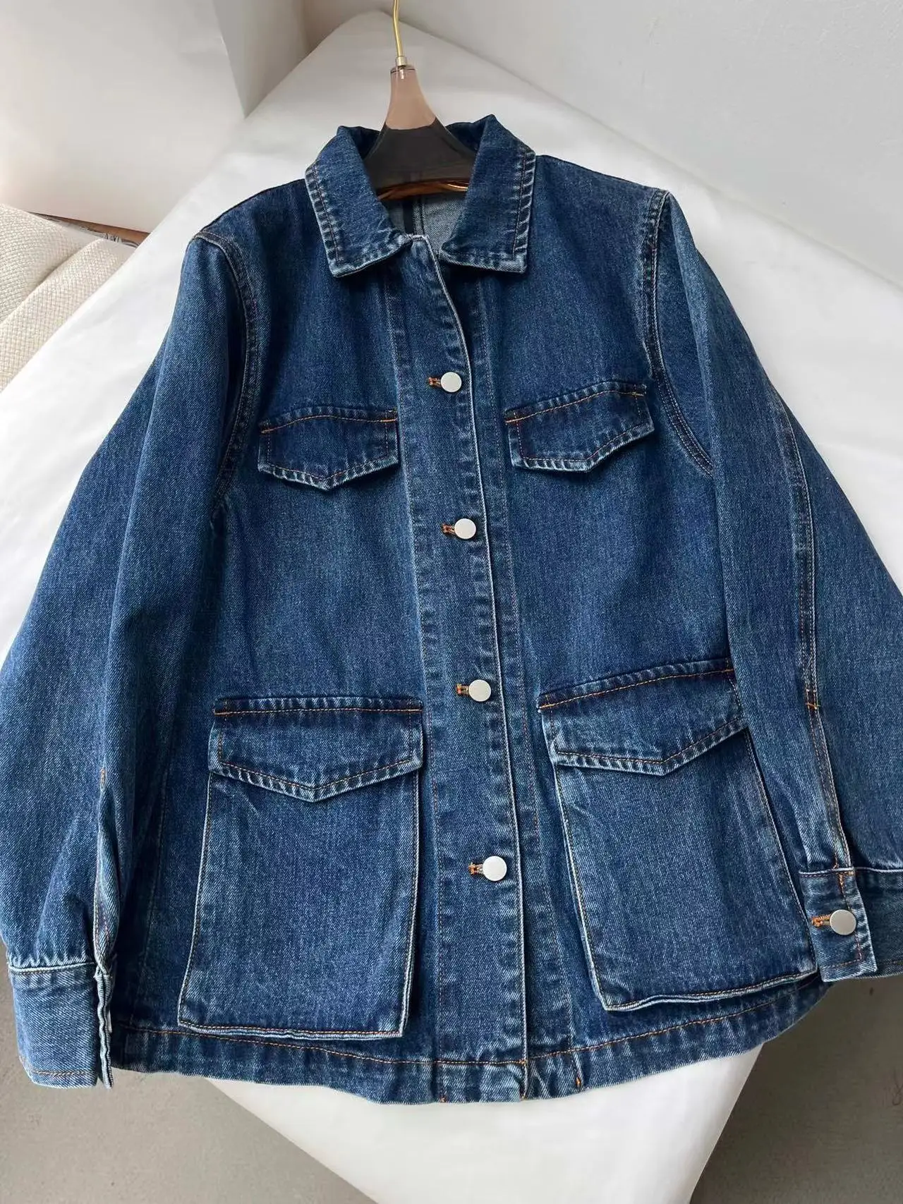 

* 2024 Spring New Women's Denim Jacket Motorcycle Overalls Blue Denim Jacket Coat Female Casual Clothing