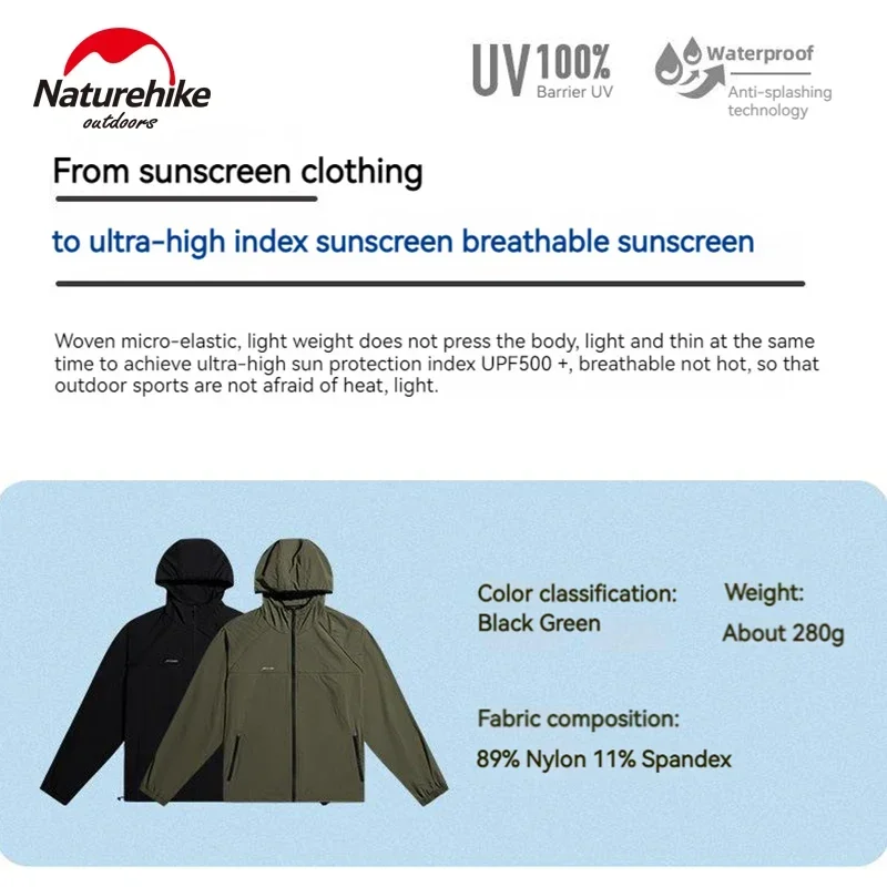 Naturehike Men UV Blocking Jacket Sun Protection Coat Summer Windbreaker Sunscreen Hooded Sportswear Waterproof Quick Dry